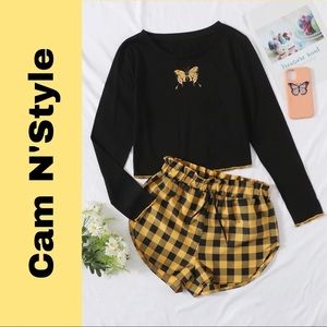 New Butterfly Tee & Plaid Shorts Pajama Set